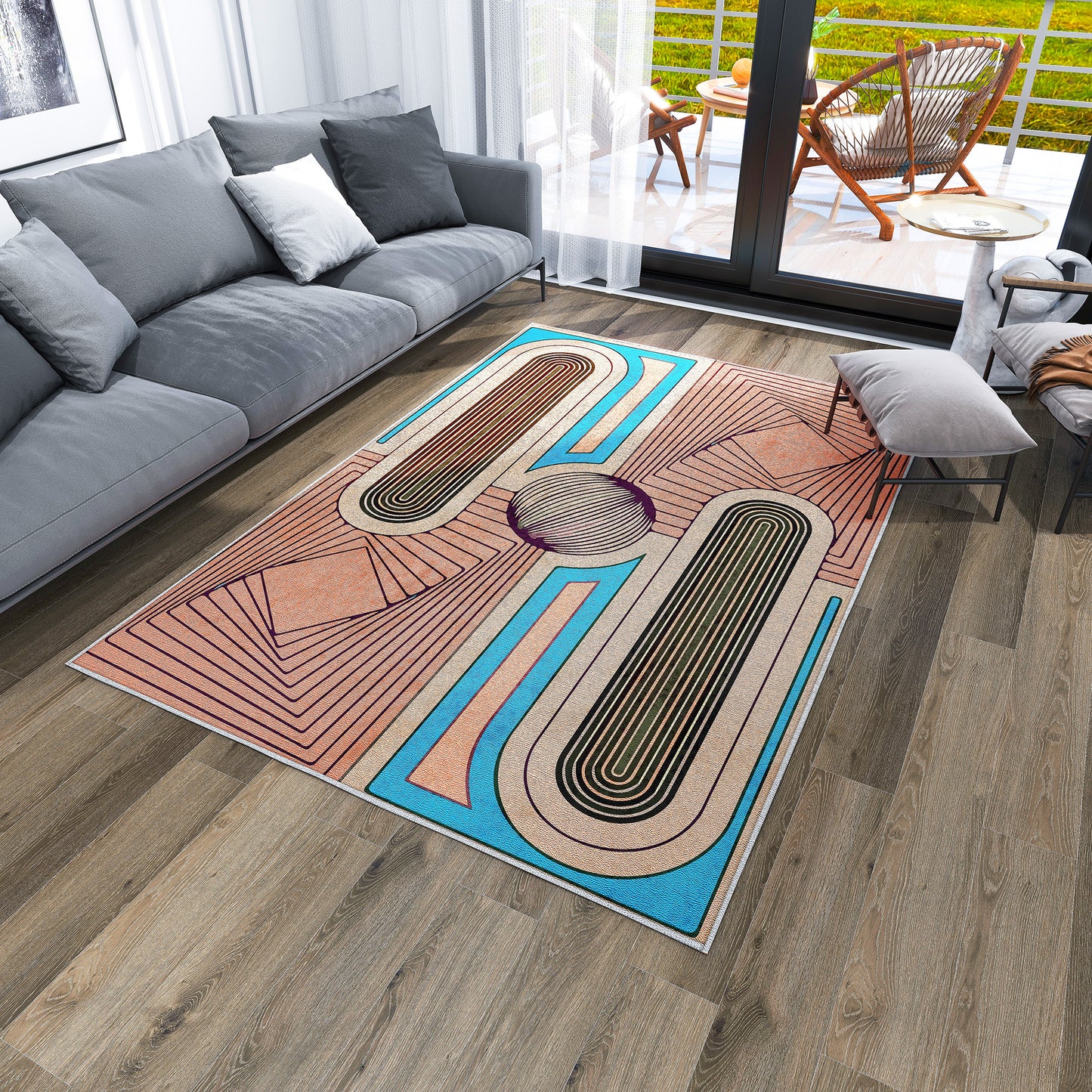 Novelty Abstract Rugs for Living Room, Hand Drawing, Pastel Color Print Boho Rug, Easy Care Rug for Home Decor, Rugs for Bedrooms.