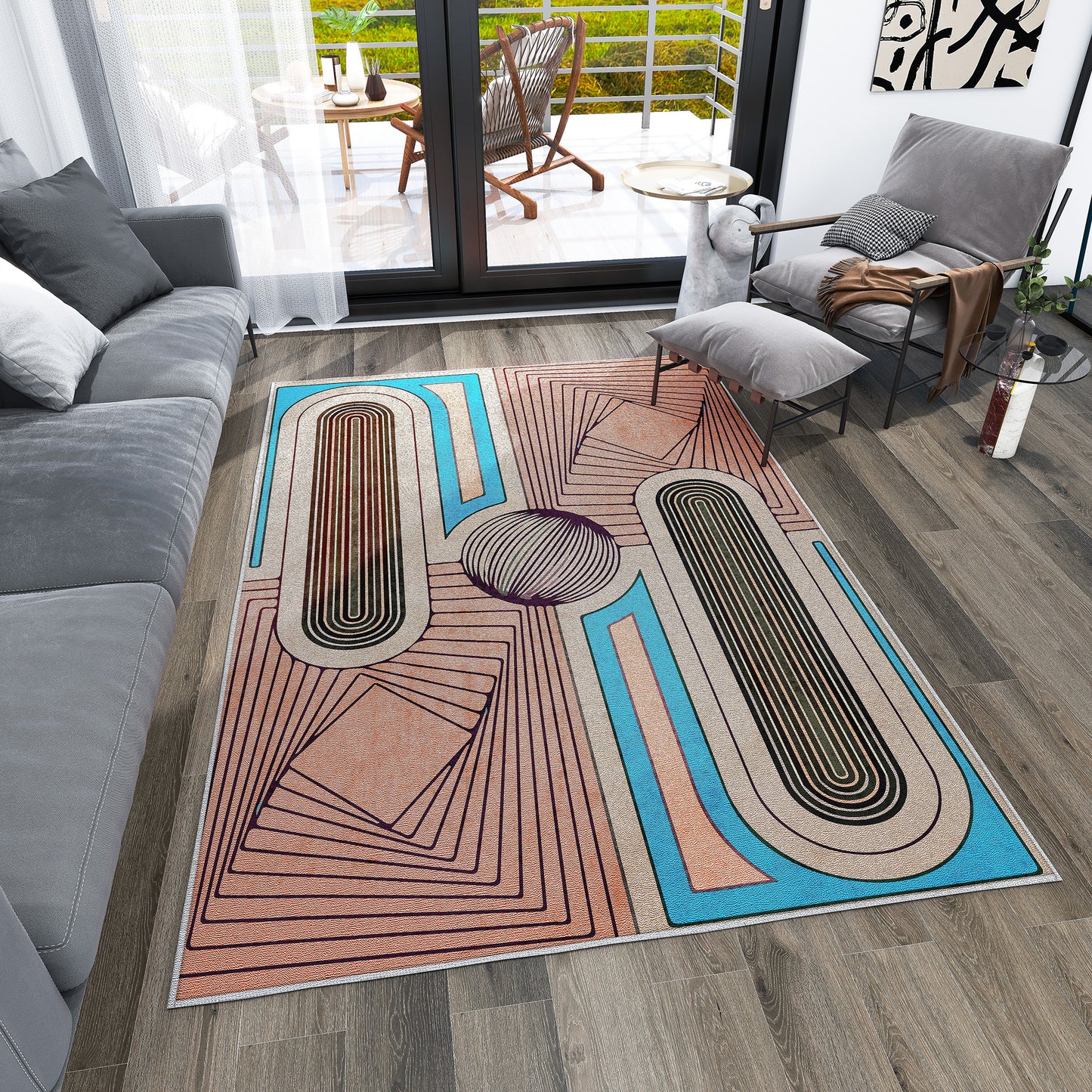 Novelty Abstract Rugs for Living Room, Hand Drawing, Pastel Color Print Boho Rug, Easy Care Rug for Home Decor, Rugs for Bedrooms.