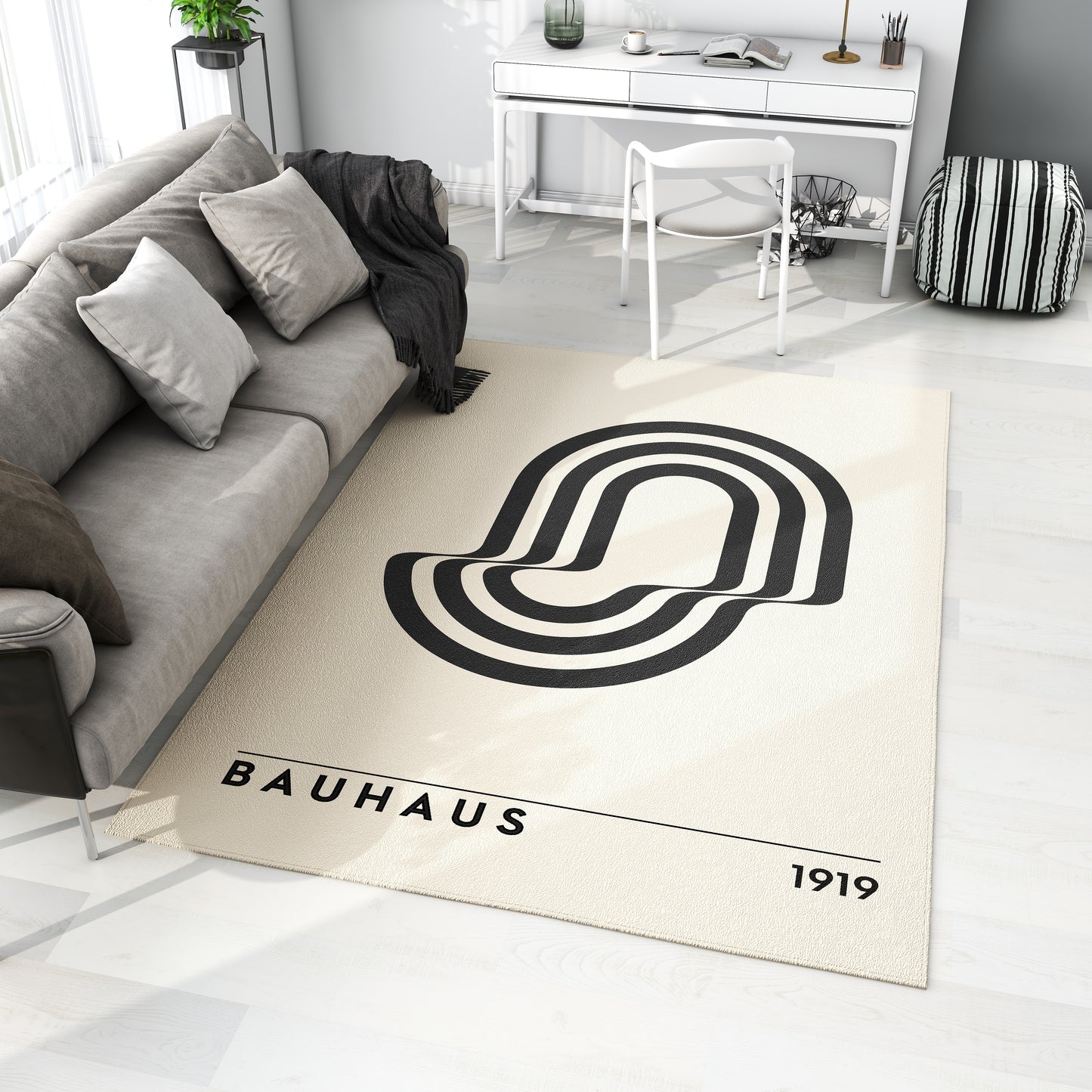 3D Illusion Bauhaus Rug, Scandinavian Style, Minimalist Artist Pattern, Bauhaus Exhibition, Exhibition Poster Rug, Mid Century Modern