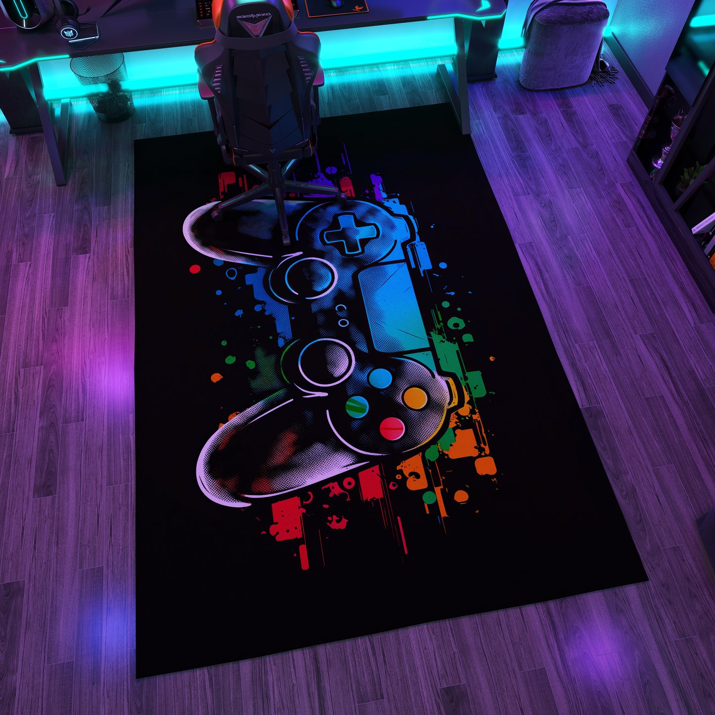 Gamer Rug, Game Controller, Neon Game Controller, Game Room Rug, Gaming Rug, Joysticks Rug, Gift for Gamer, Neon Game Rug, Game Decor Rug