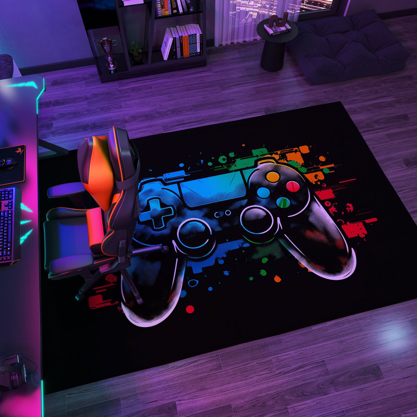 Gamer Rug, Game Controller, Neon Game Controller, Game Room Rug, Gaming Rug, Joysticks Rug, Gift for Gamer, Neon Game Rug, Game Decor Rug